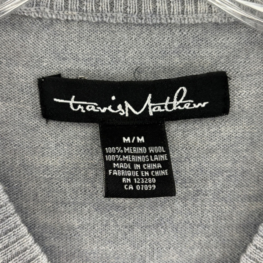Travis Mathew Merino Wool V-Neck Sweater Mens M Gray Stretch Knit Pullover - Picture 3 of 6